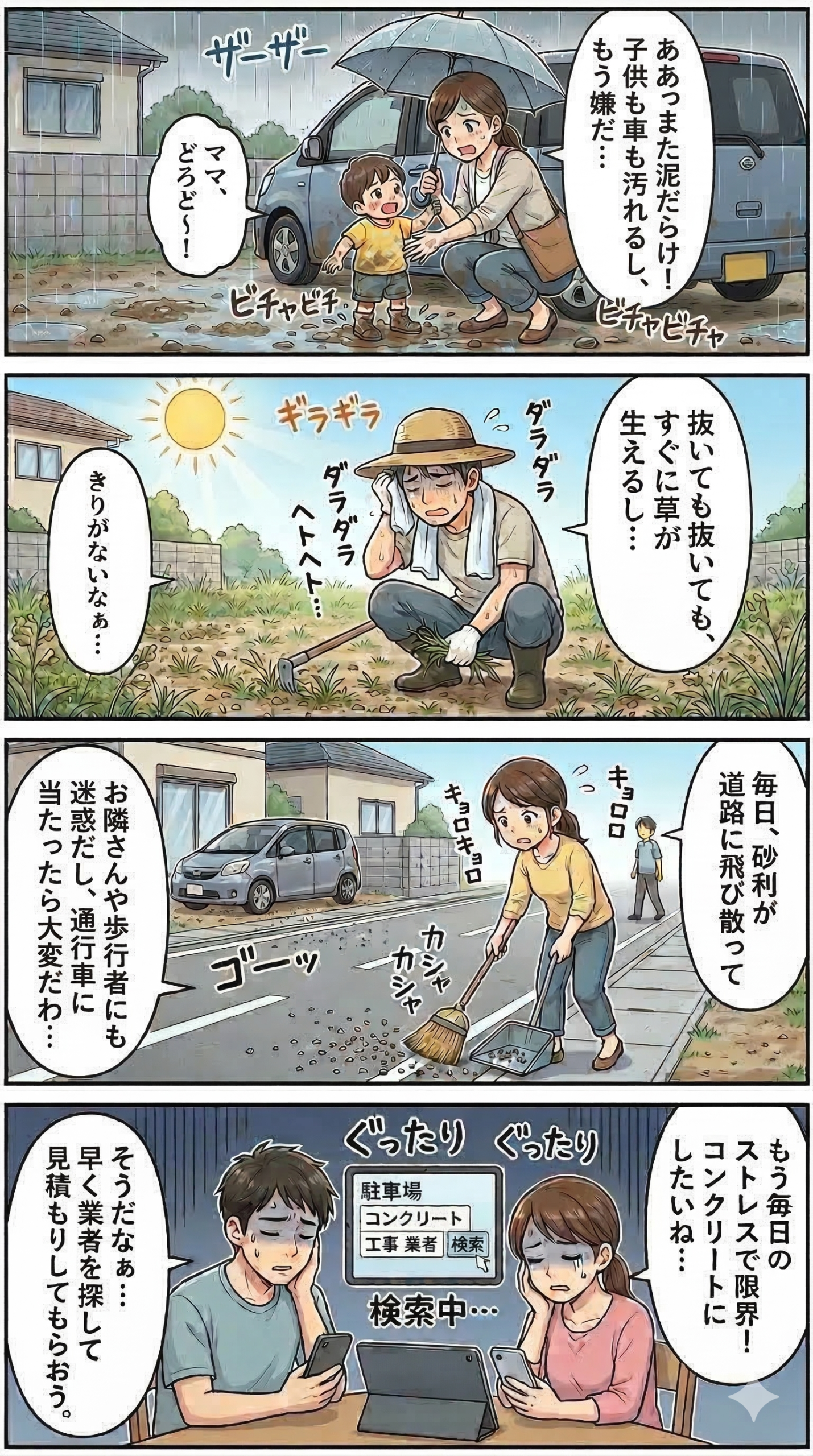 駐車場の「泥」と「雑草」のストレス、限界ではありませんか？