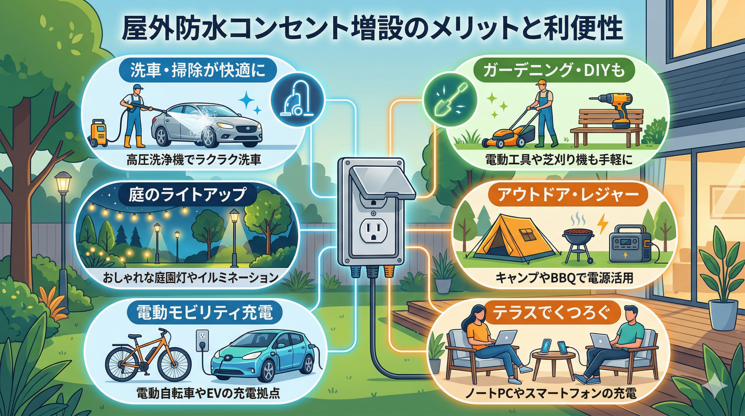 屋外に防水コンセントを増設するメリットと利便性
