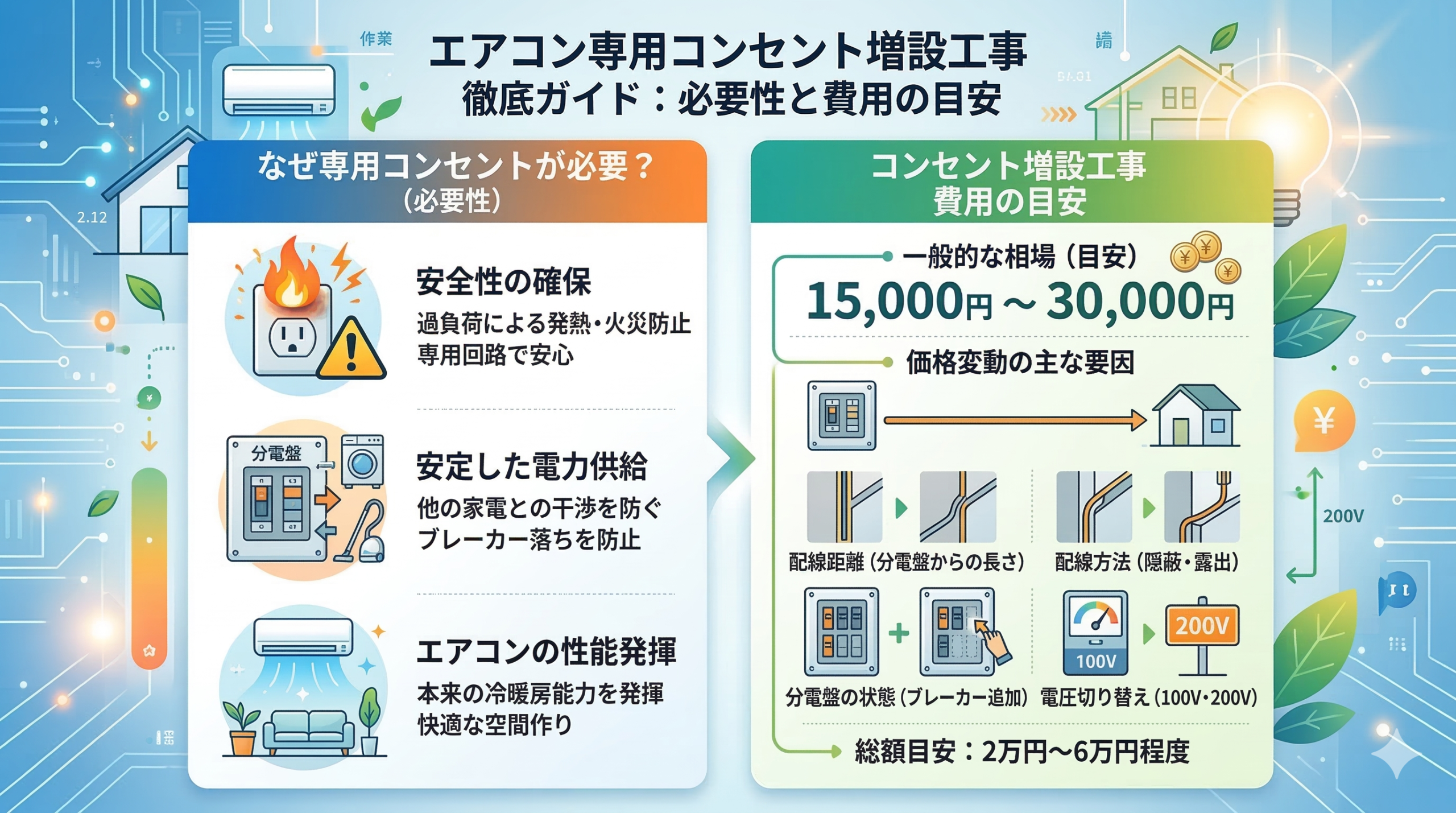 エアコンのコンセント増設工事の費用の目安と必要性