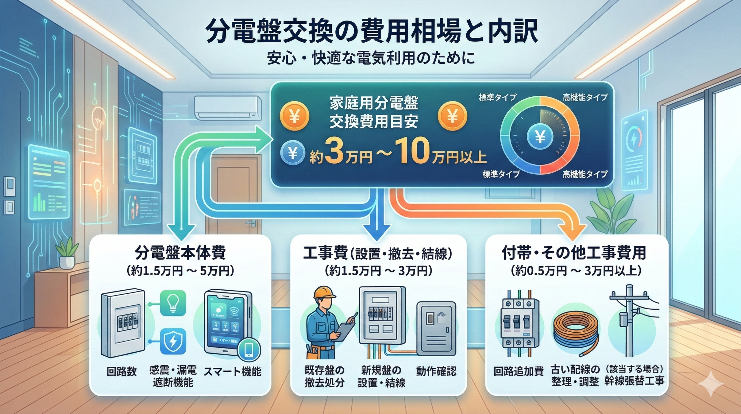 分電盤交換の費用相場と内訳について