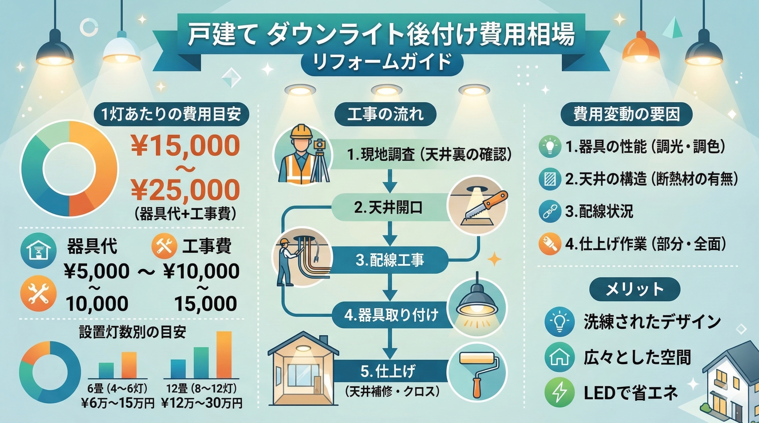 戸建てのダウンライトを後付けする際の費用相場
