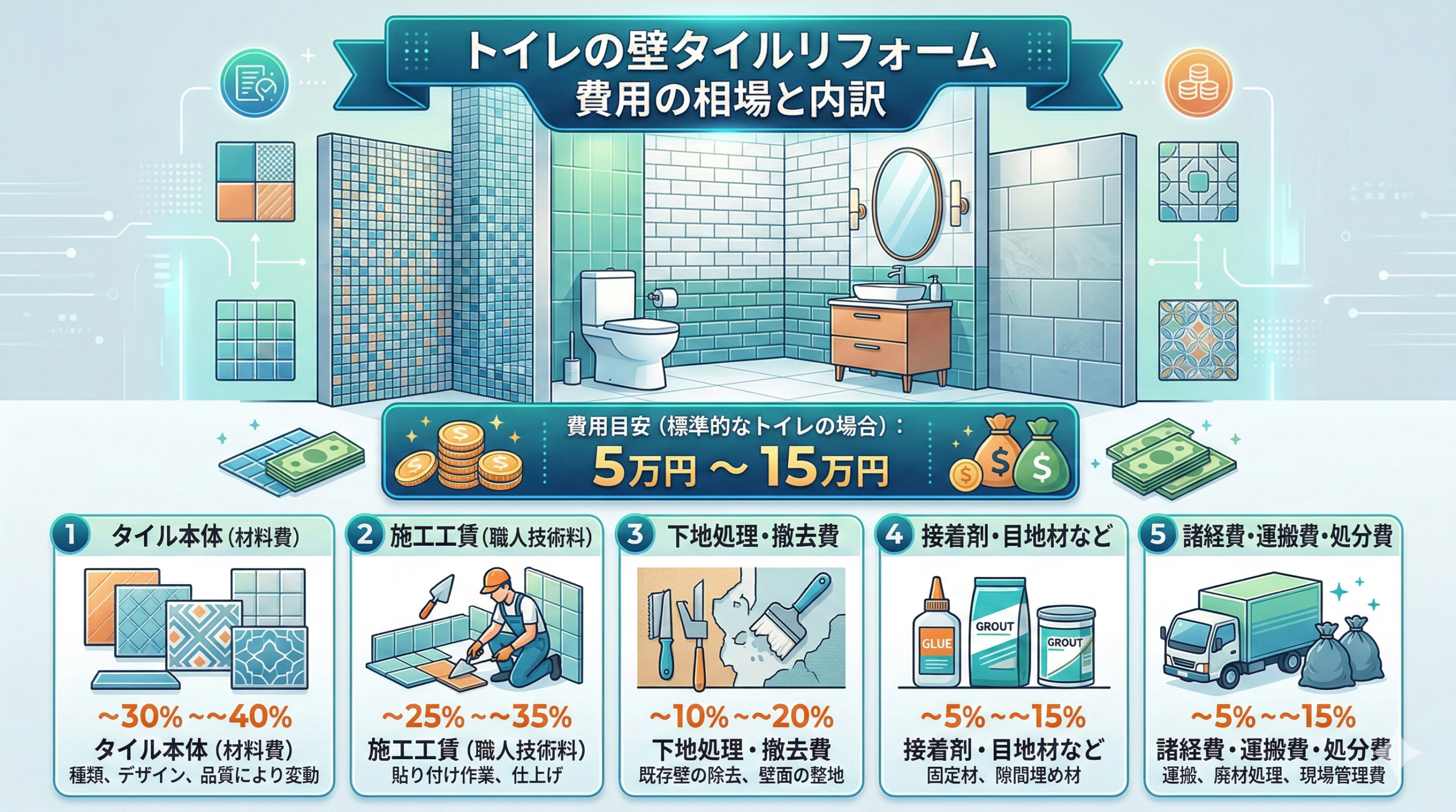 トイレの壁をタイルにリフォームする費用の相場と内訳
