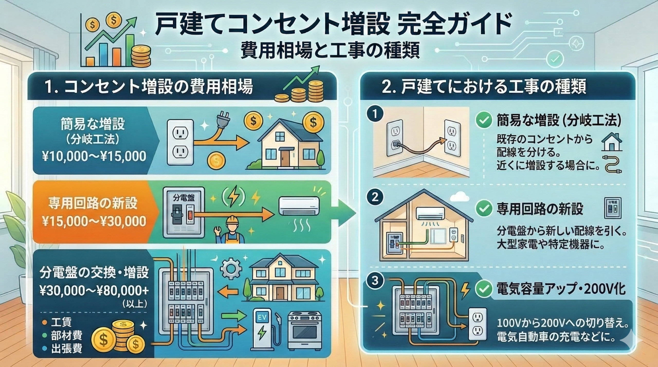 コンセント増設の費用相場と戸建てにおける工事の種類