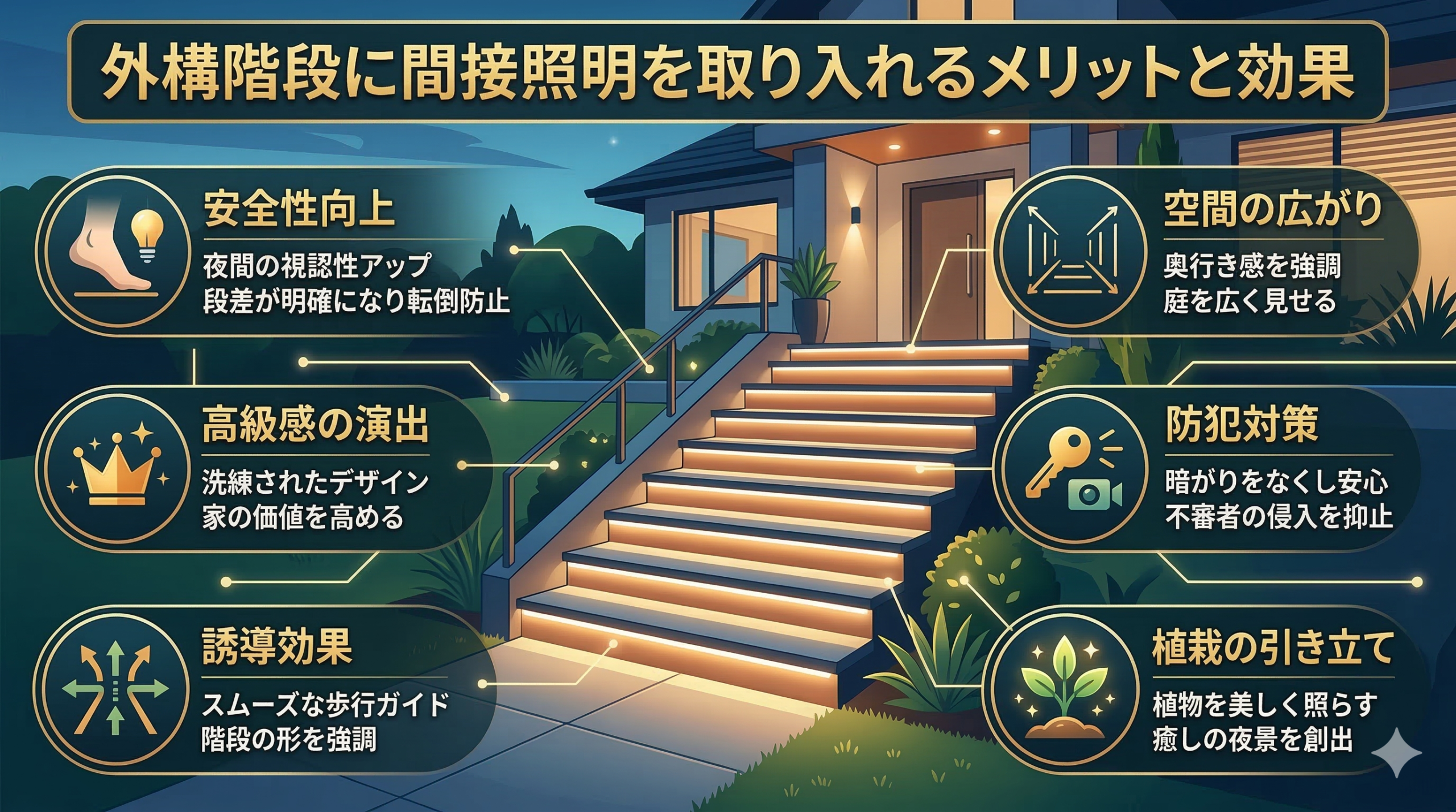 外構の階段に間接照明を取り入れるメリットと効果