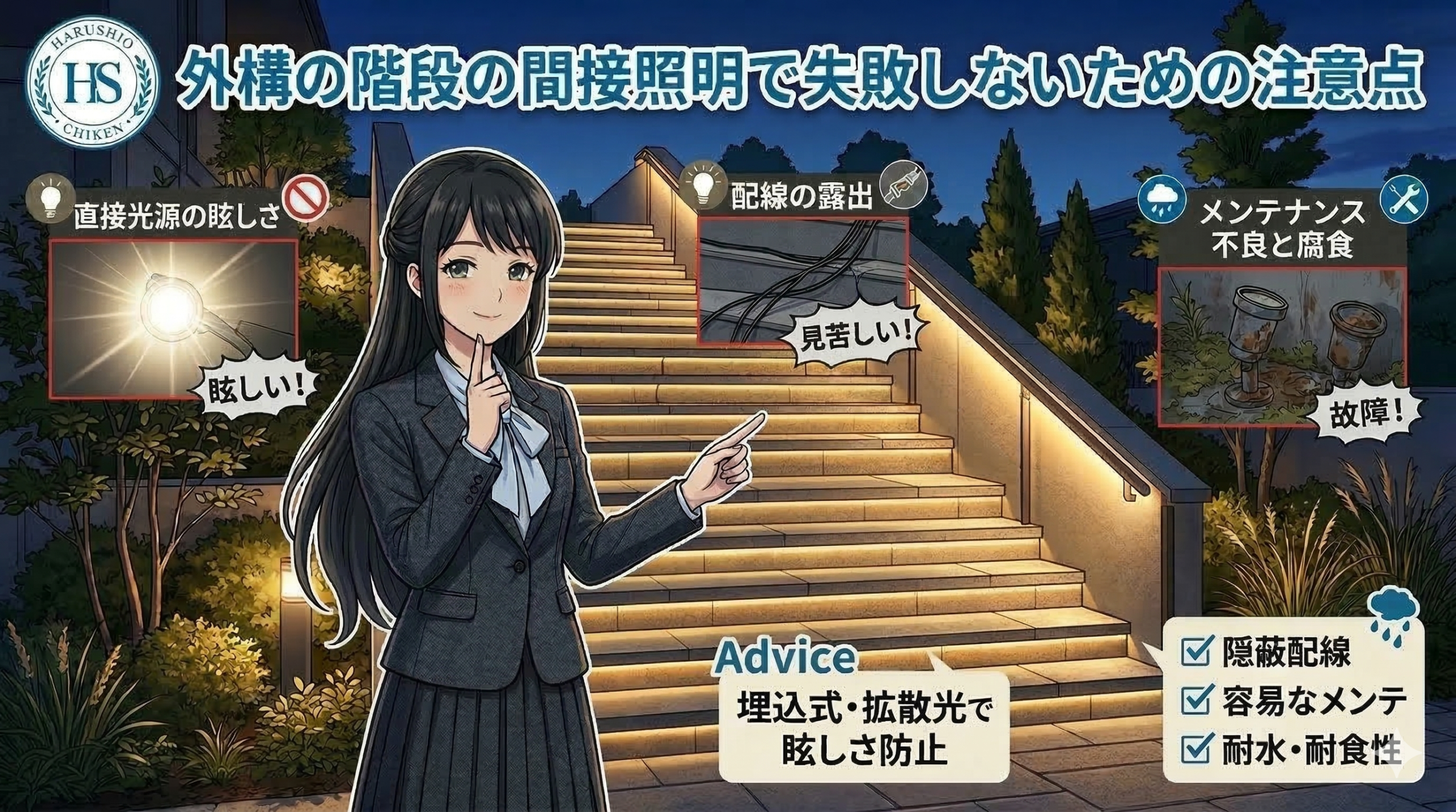 外構の階段の間接照明で失敗しないための注意点