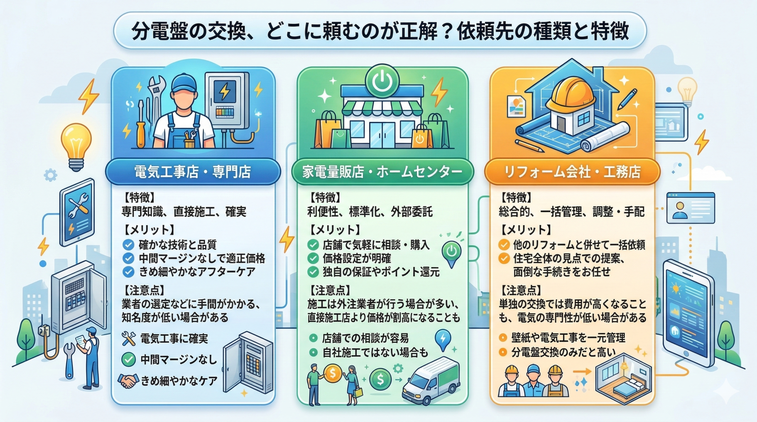 分電盤の交換はどこに頼むのが正解?依頼先の種類と特徴