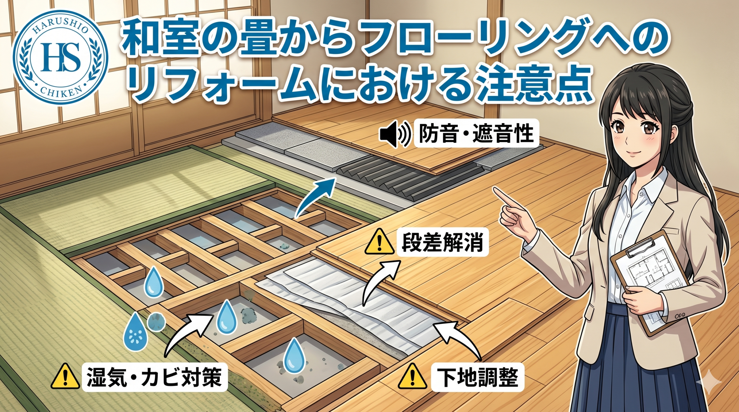 和室の畳からフローリングへのリフォームにおける注意点