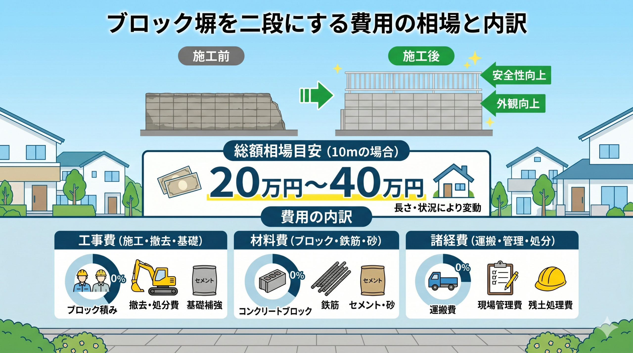 ブロック塀を二段にする費用の相場と内訳