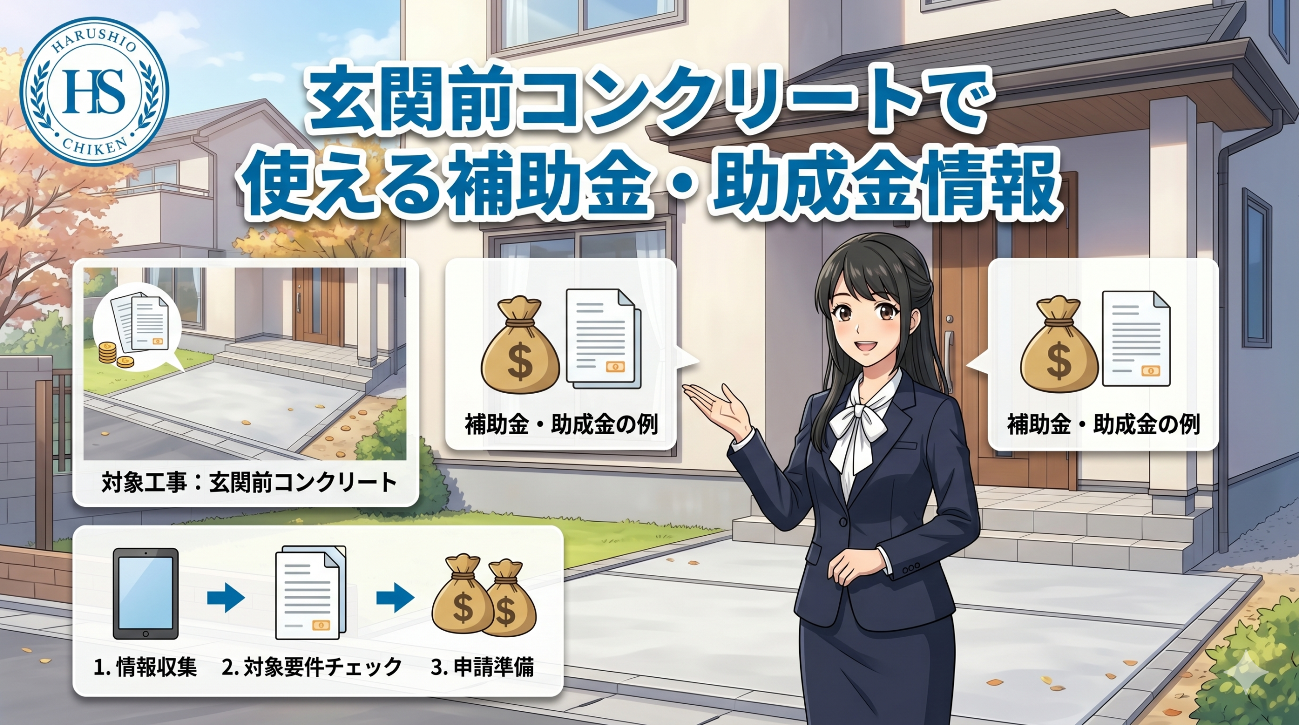 玄関前コンクリートで使える補助金・助成金情報