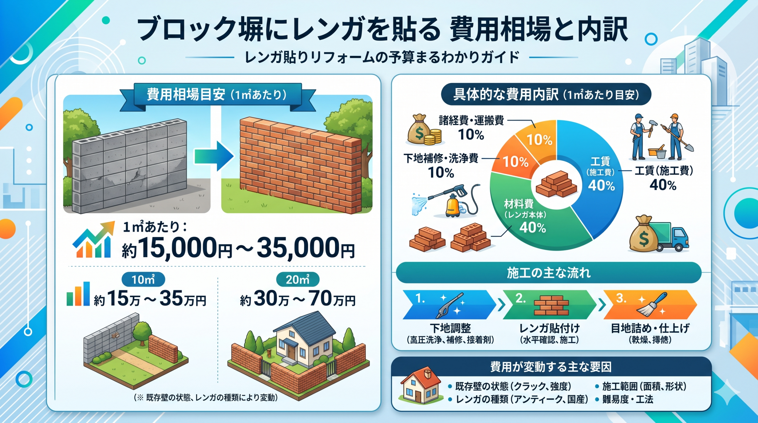 ブロック塀にレンガを貼る費用相場と具体的な内訳