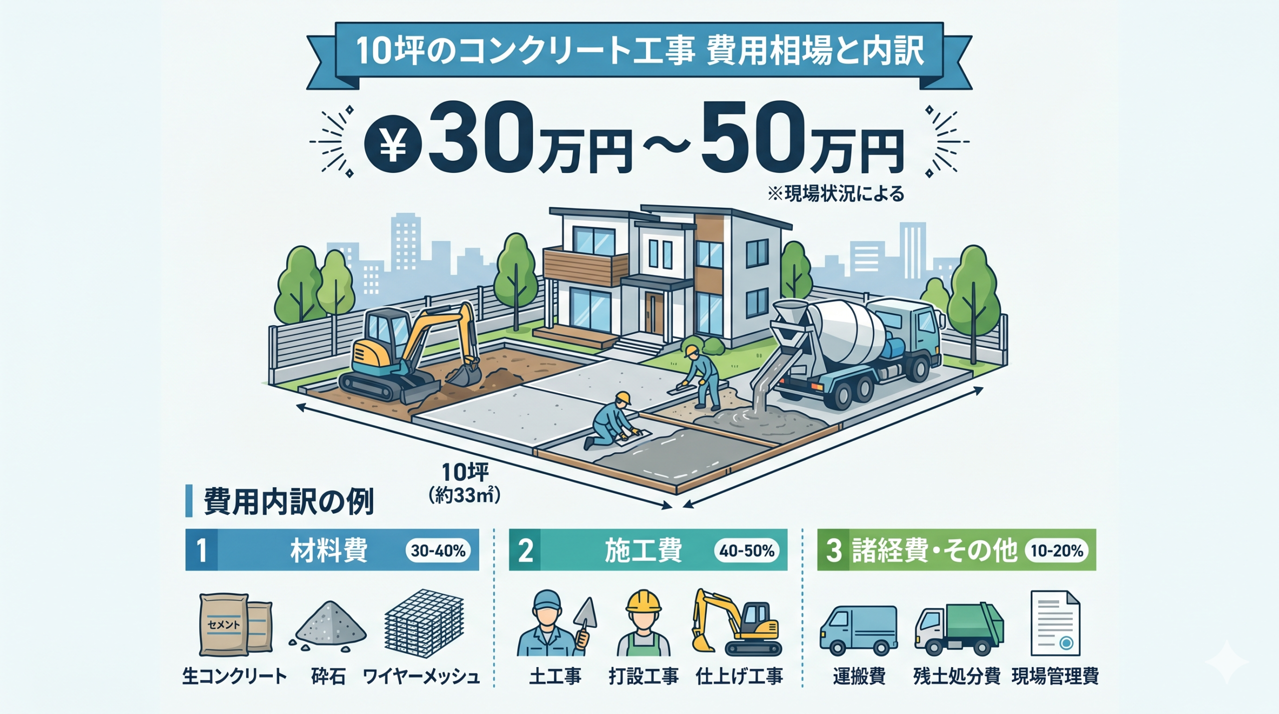 10坪のコンクリート工事にかかる費用相場と内訳