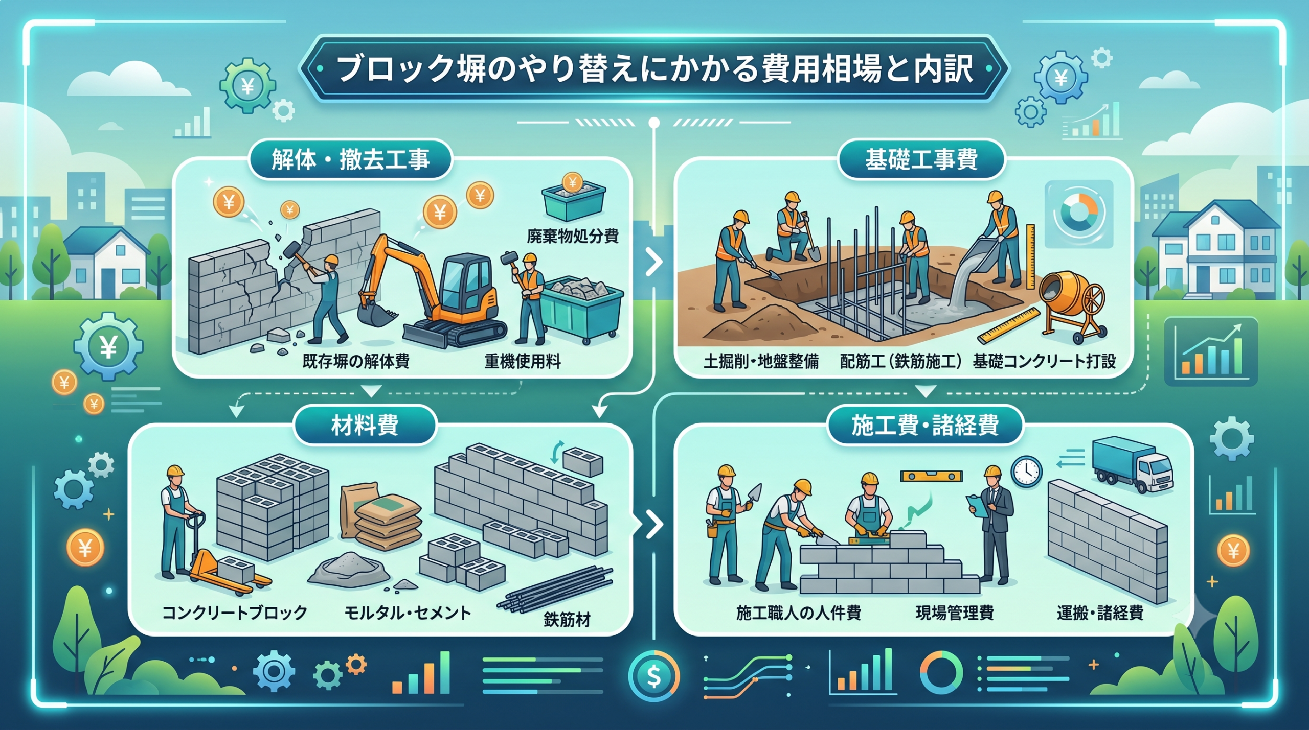 ブロック塀のやり替えにかかる費用相場と内訳