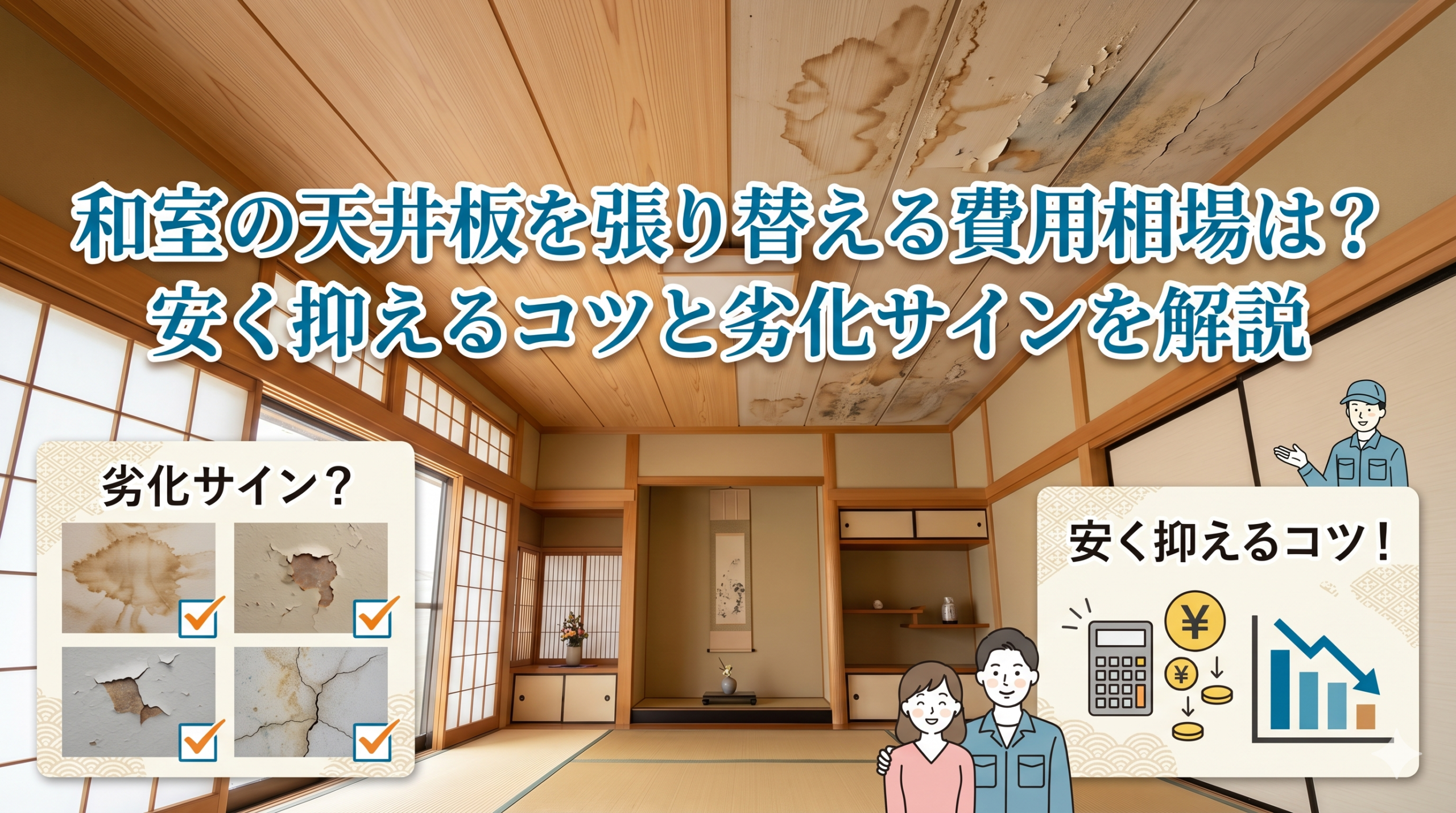 【福岡市】和室の天井板を張り替える費用相場は？安く抑えるコツと劣化サインを解説