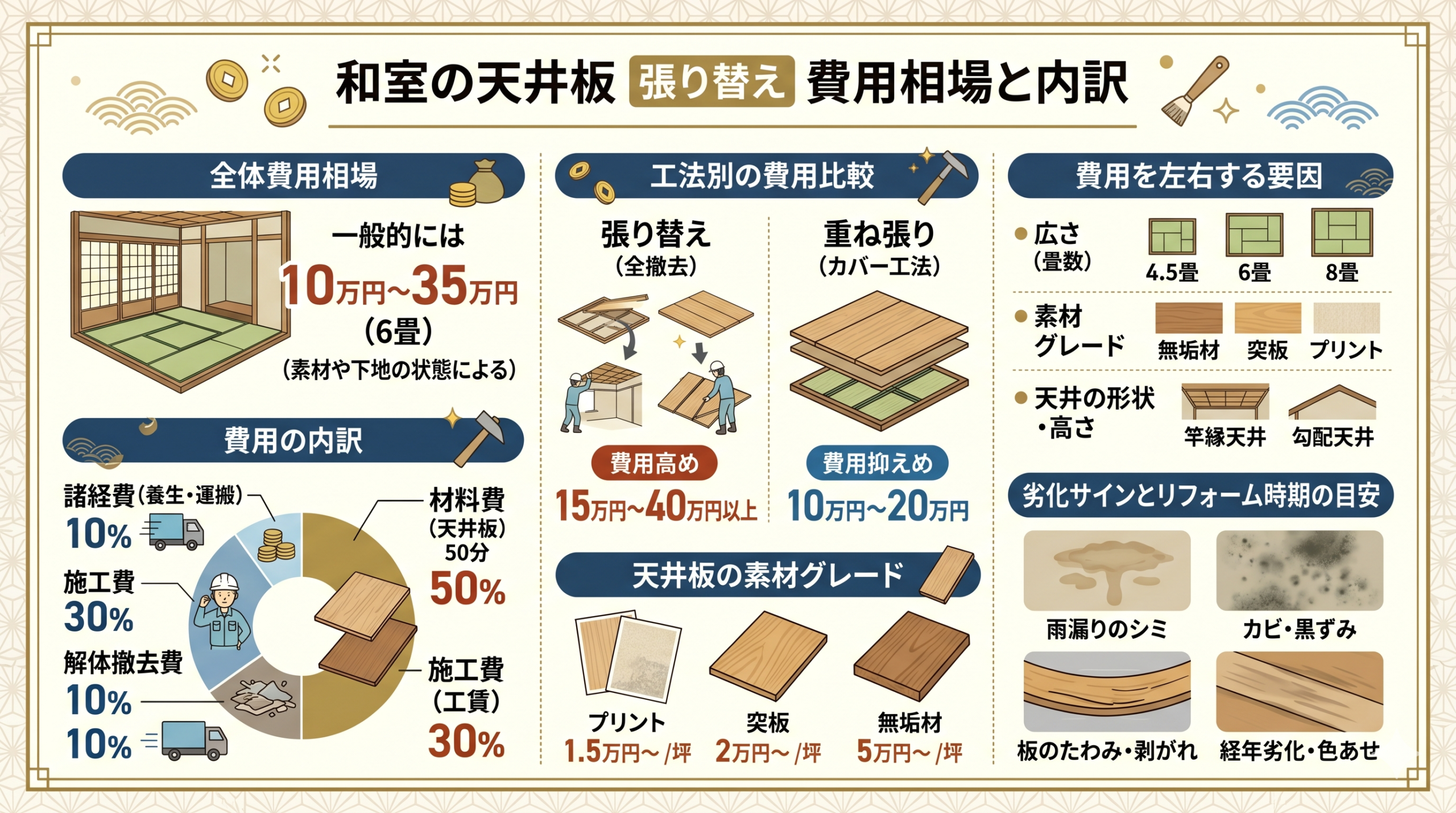 和室の天井板を張り替える費用相場と内訳