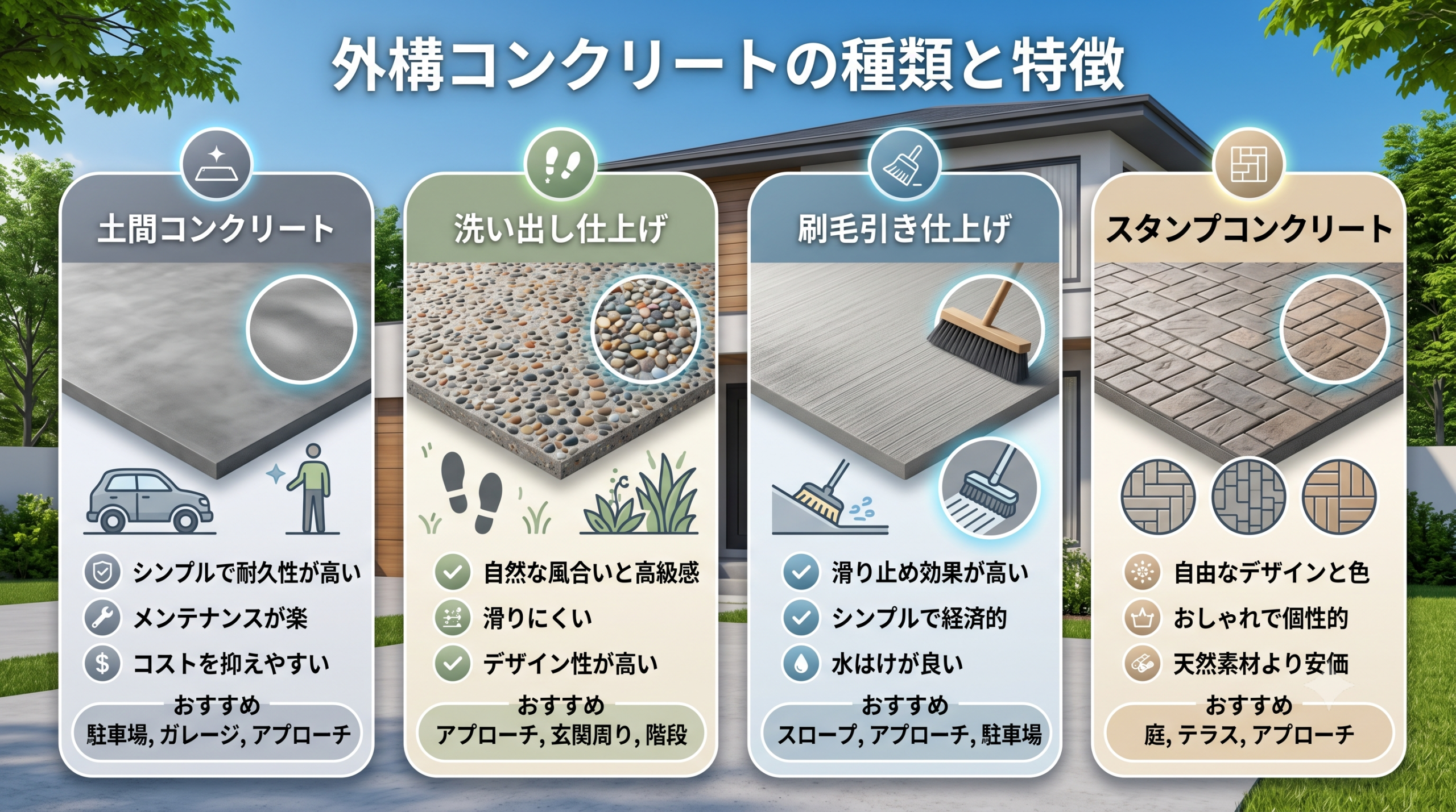 外構コンクリートの種類とそれぞれの特徴とは？
