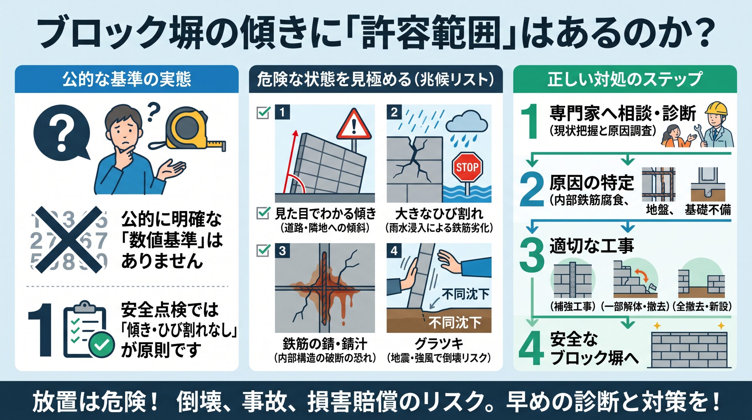 ブロック塀の傾きに「許容範囲」はあるのか？