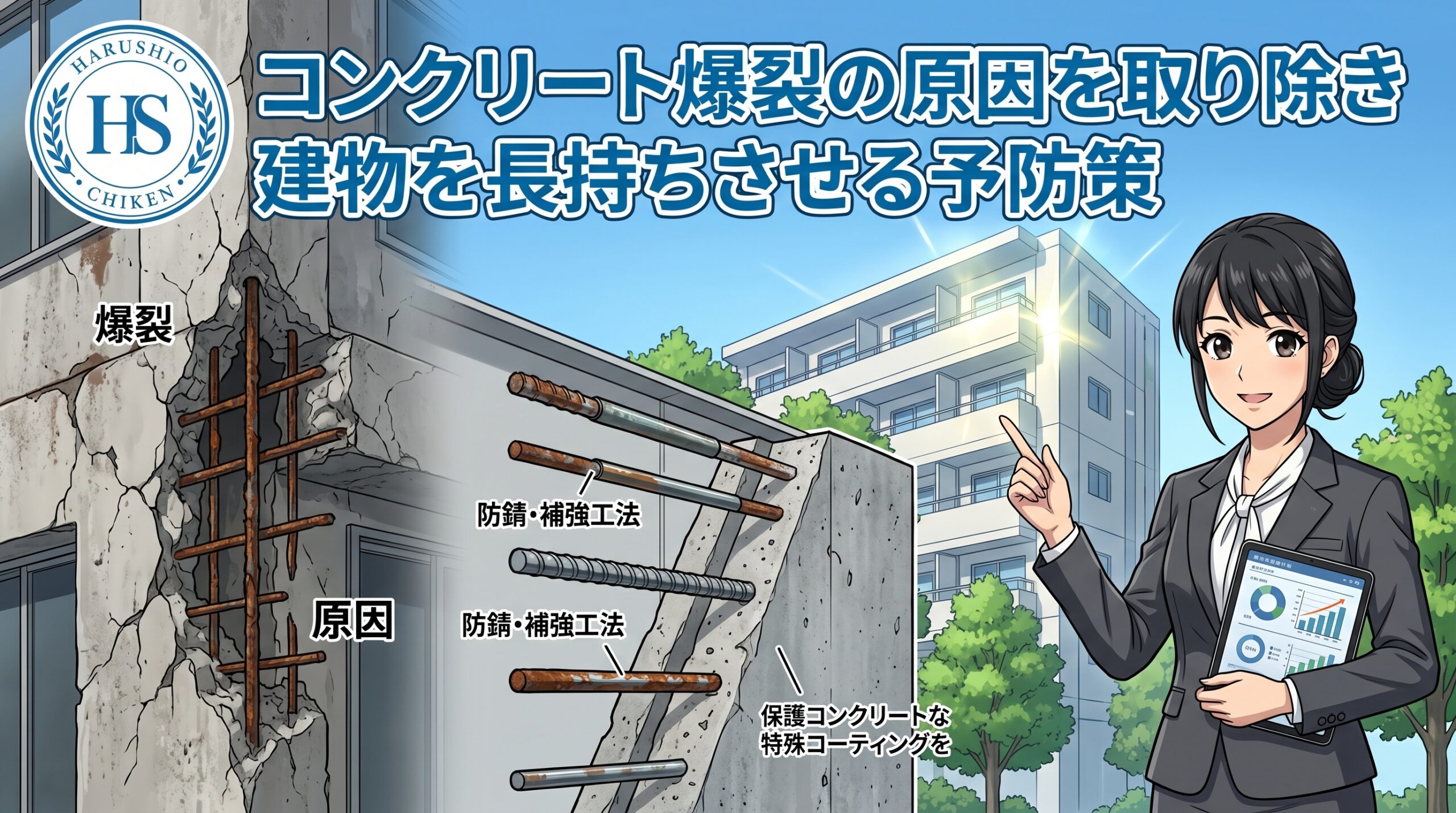 コンクリート爆裂の原因を取り除き建物を長持ちさせる予防策