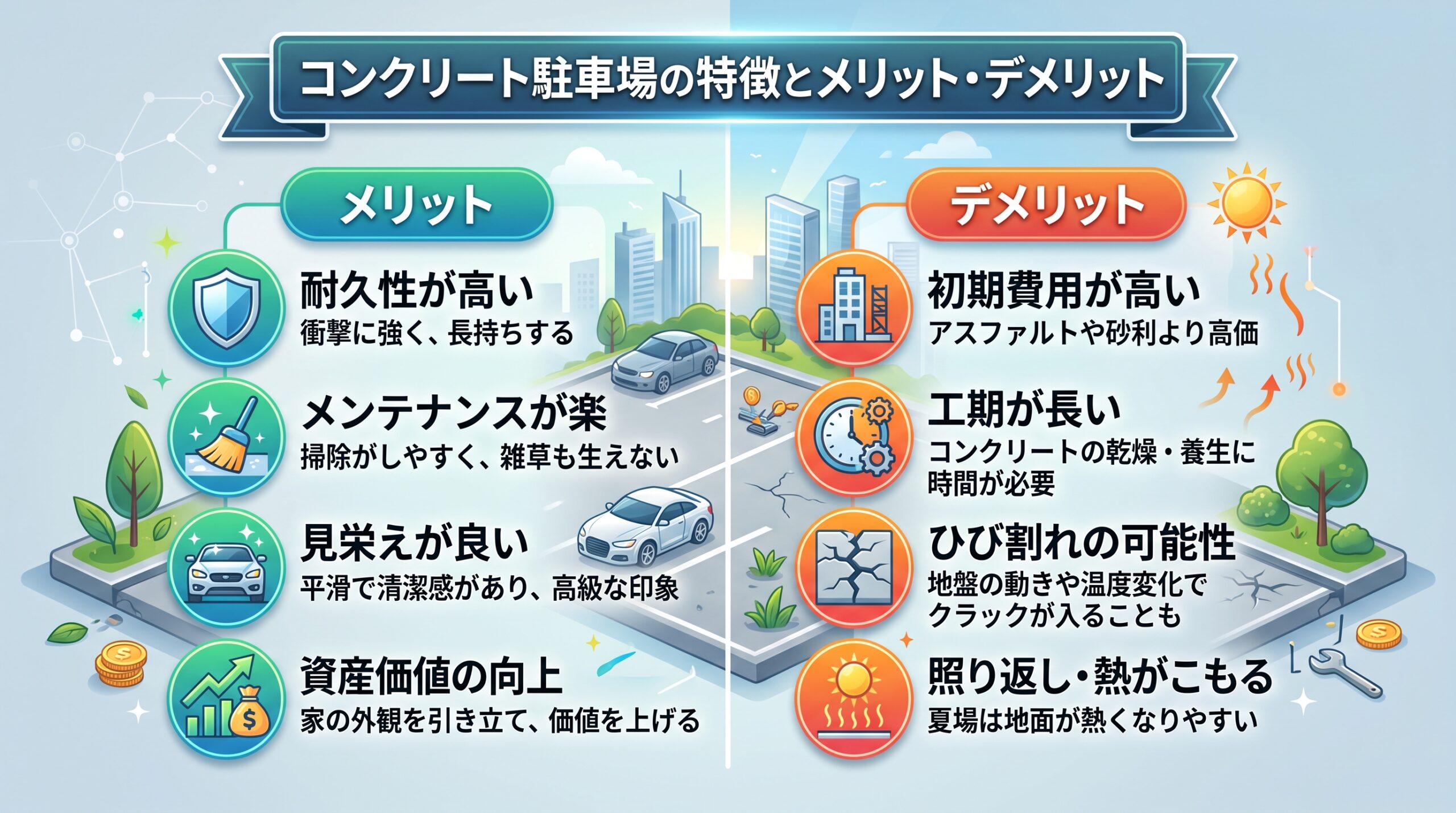 コンクリート駐車場の特徴とメリット・デメリット