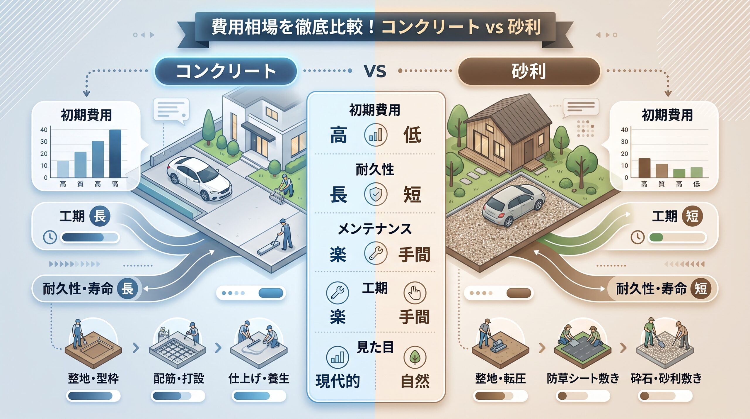 費用相場を徹底比較！コンクリート vs 砂利