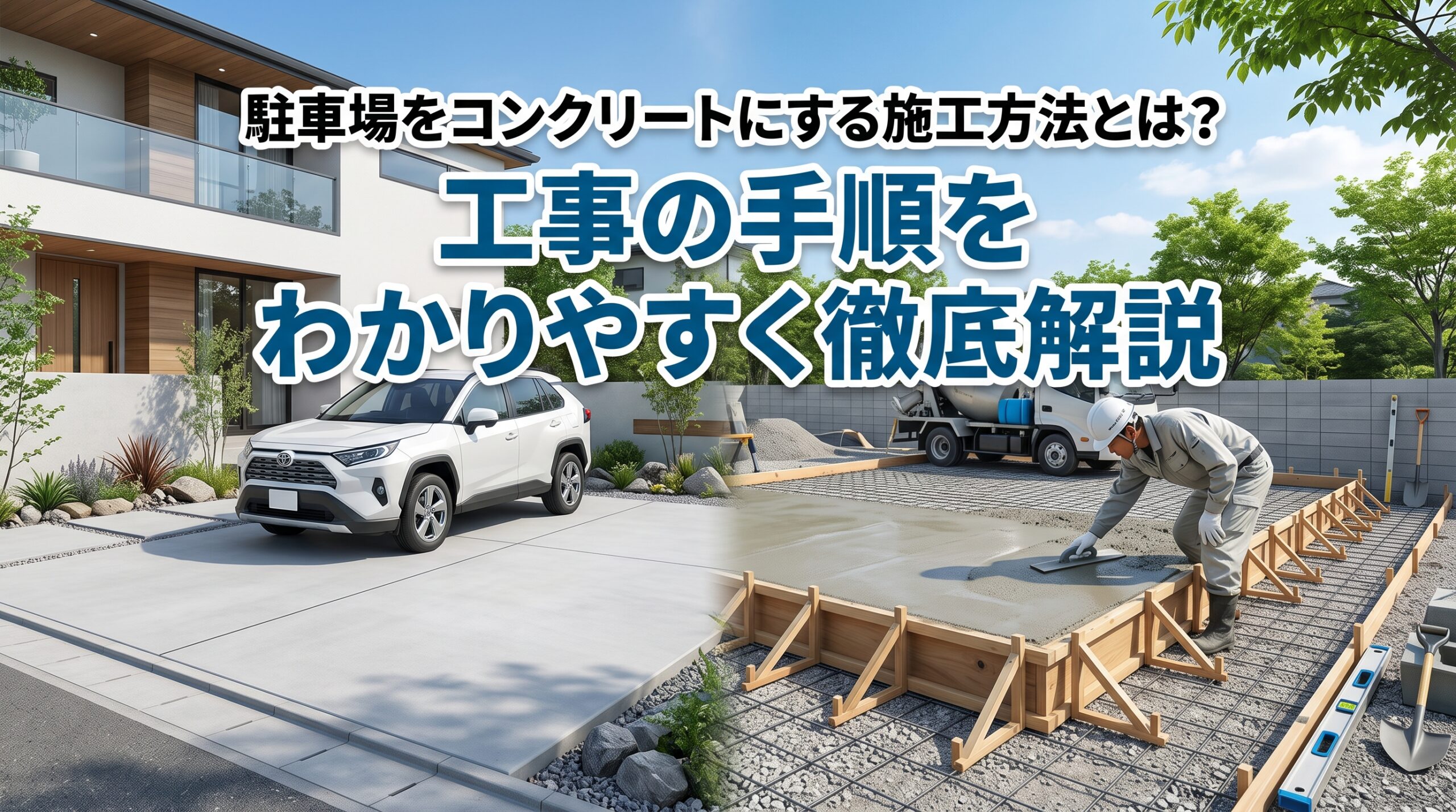 駐車場をコンクリートにする施工方法とは？工事の手順をわかりやすく徹底解説