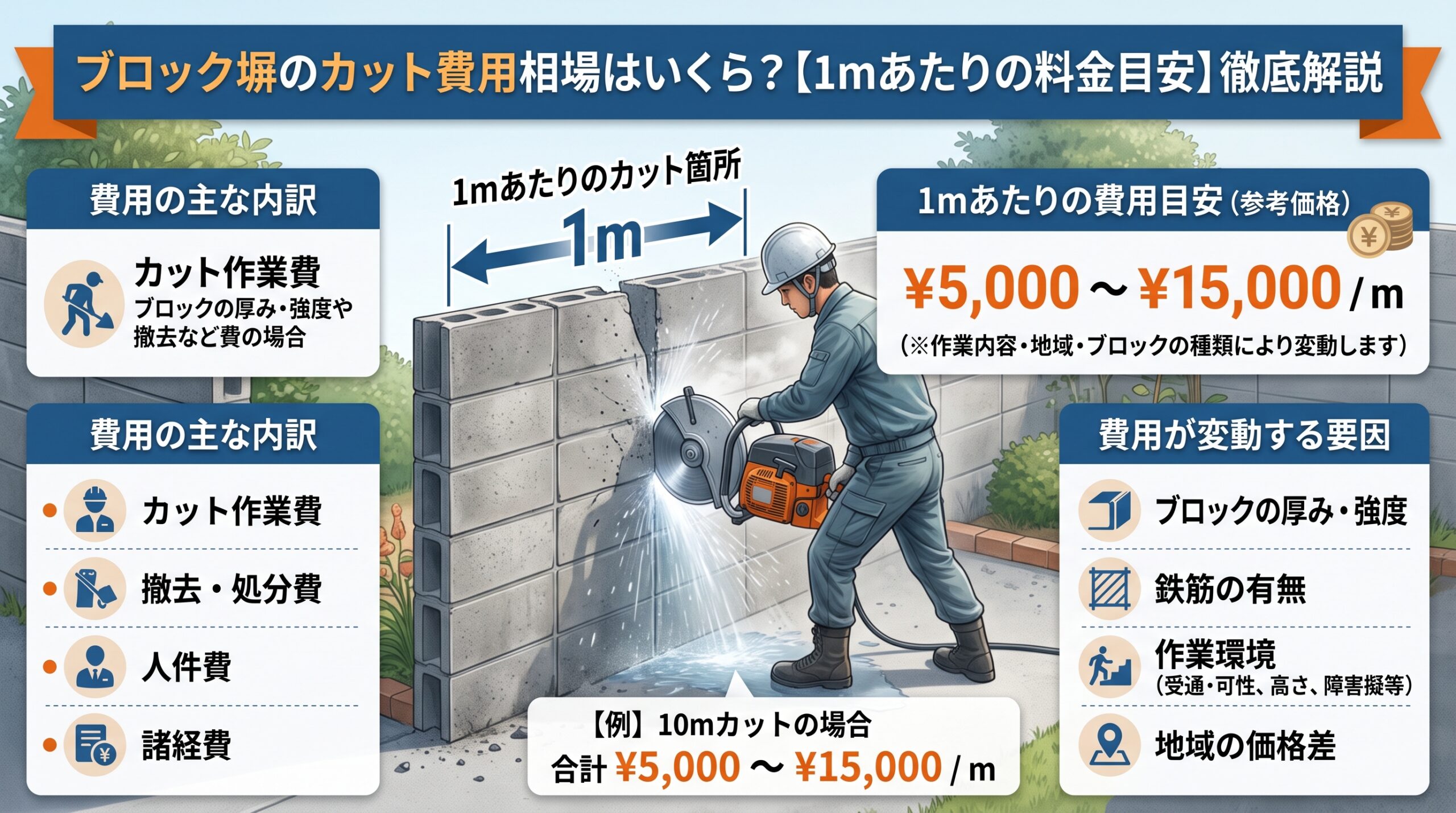 ブロック塀のカット費用相場はいくら？【1mあたりの料金目安】