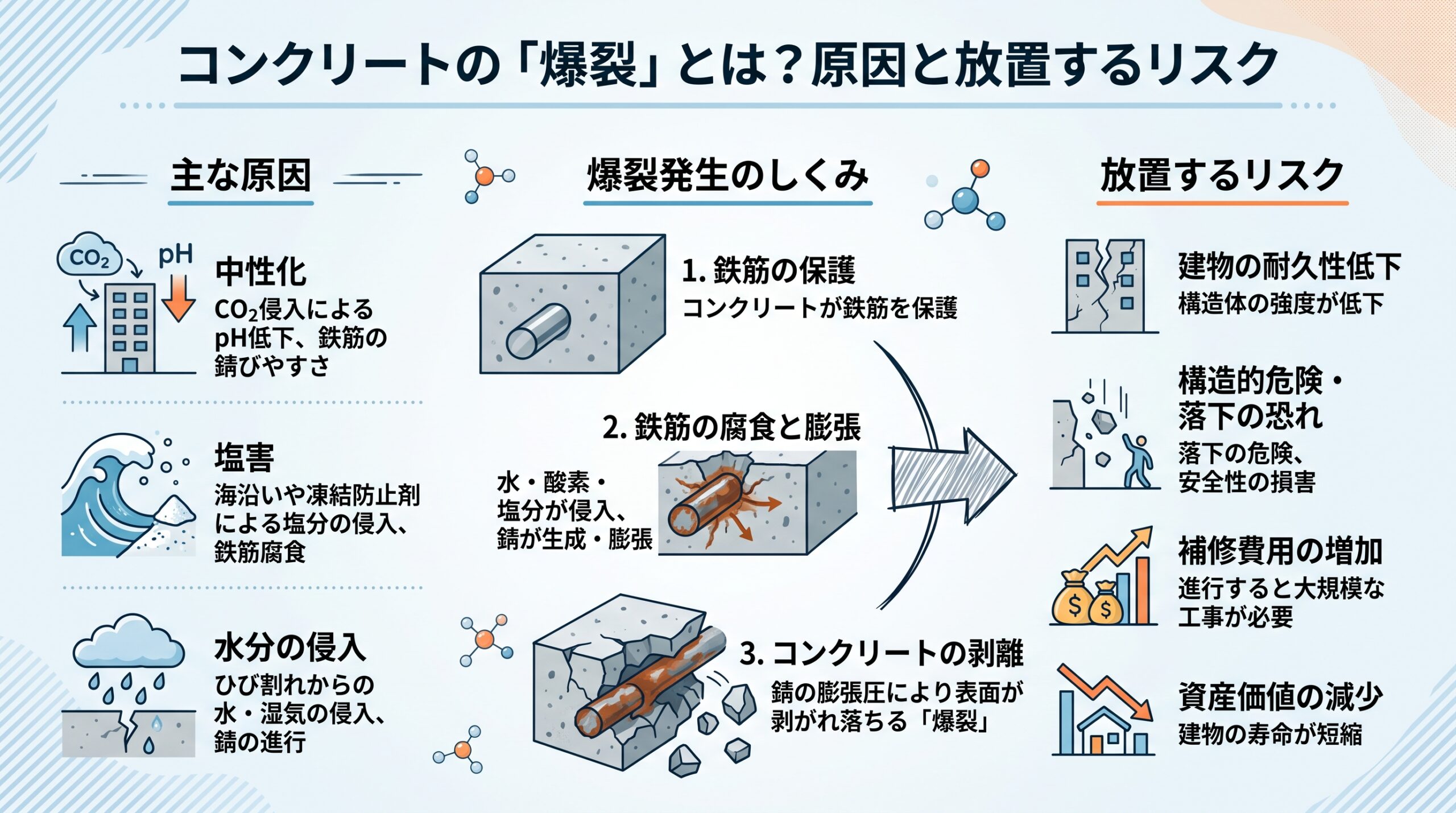 コンクリートの「爆裂」とは？原因と放置するリスク