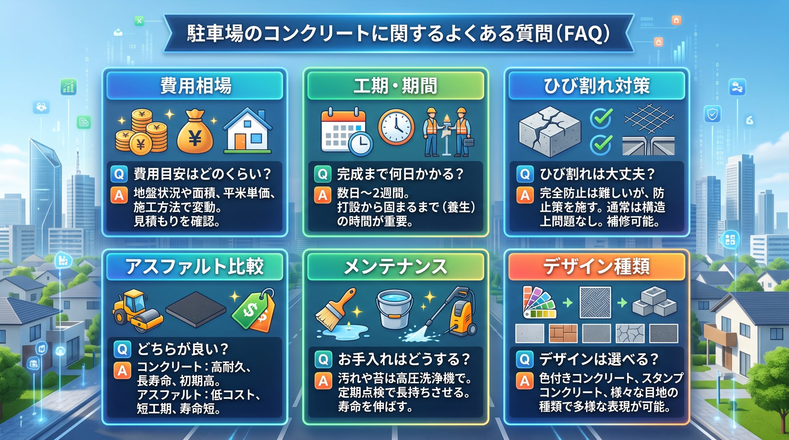 駐車場のコンクリートに関するよくある質問（FAQ）
