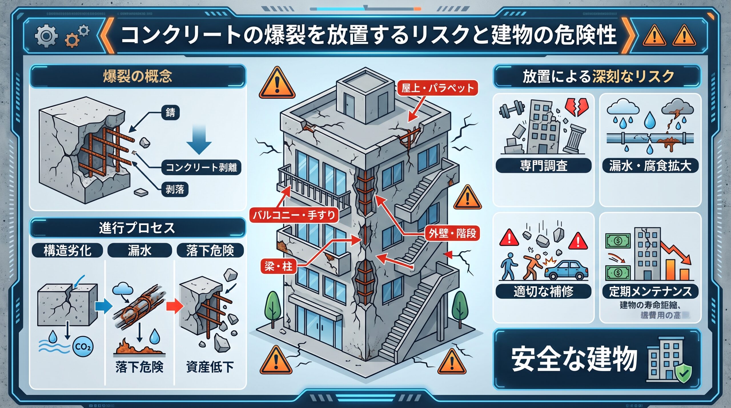 コンクリートの爆裂を放置するリスクと建物の危険性