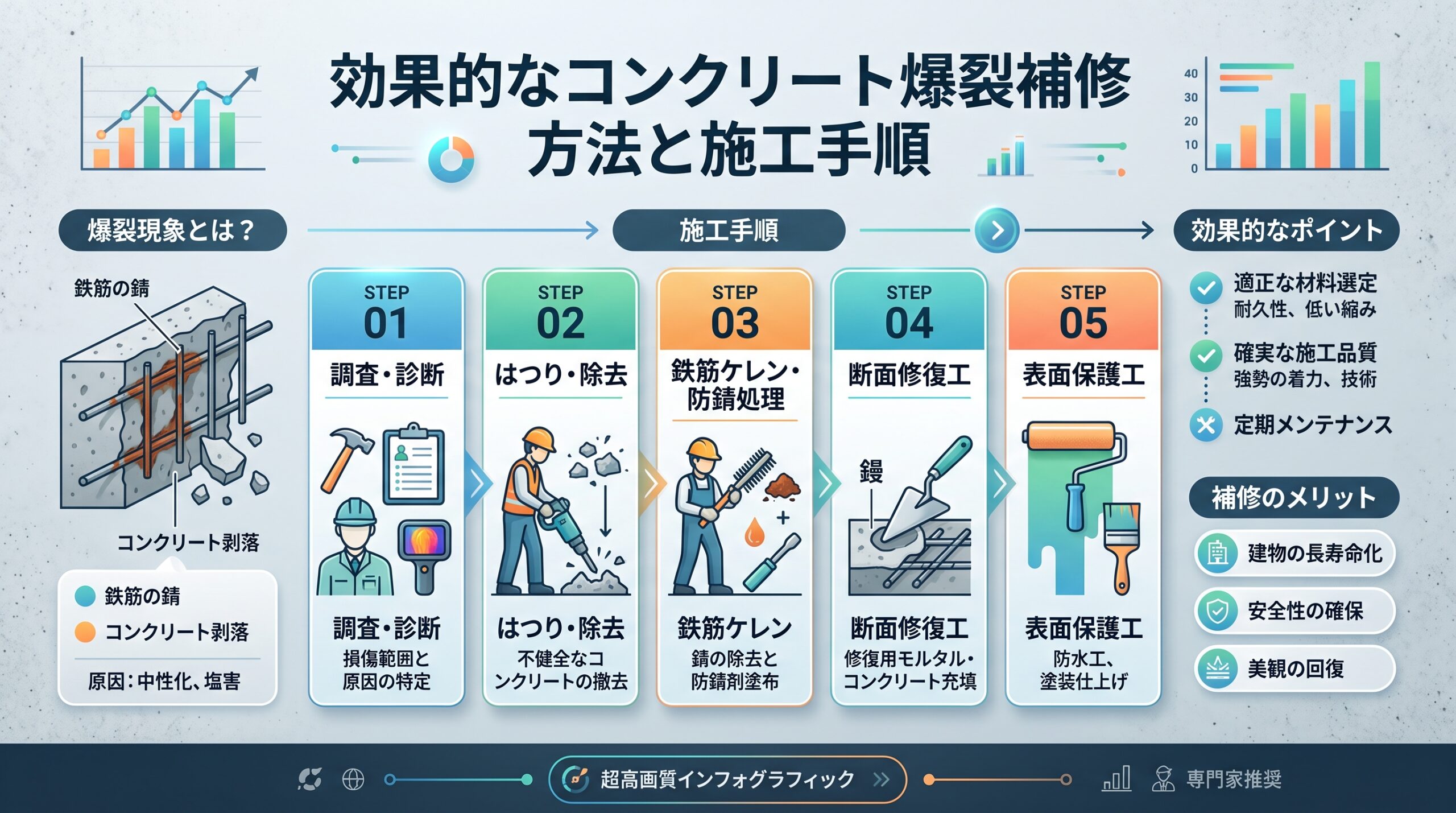 効果的なコンクリートの爆裂補修方法と施工手順