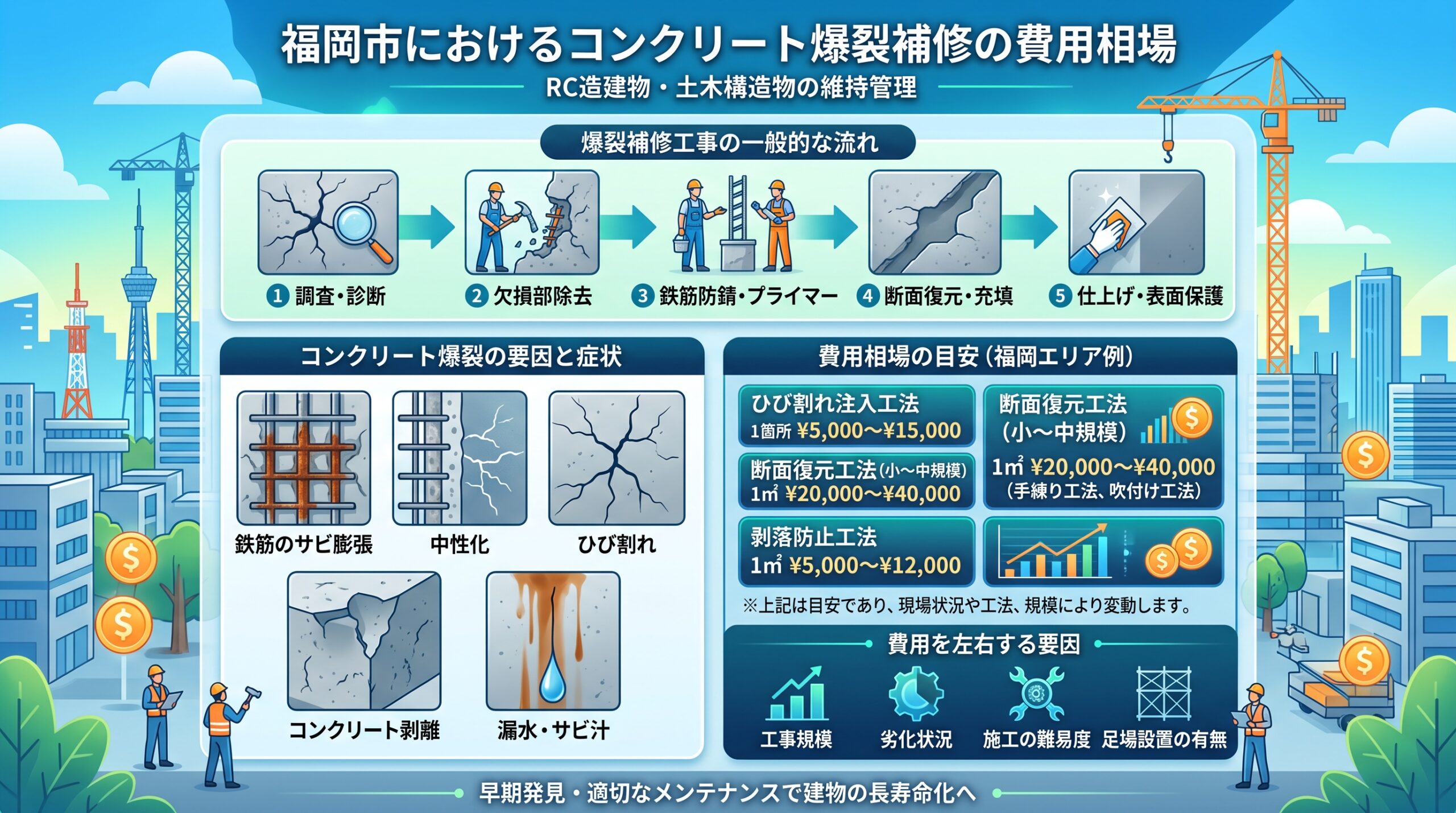 福岡市におけるコンクリート爆裂補修の費用相場