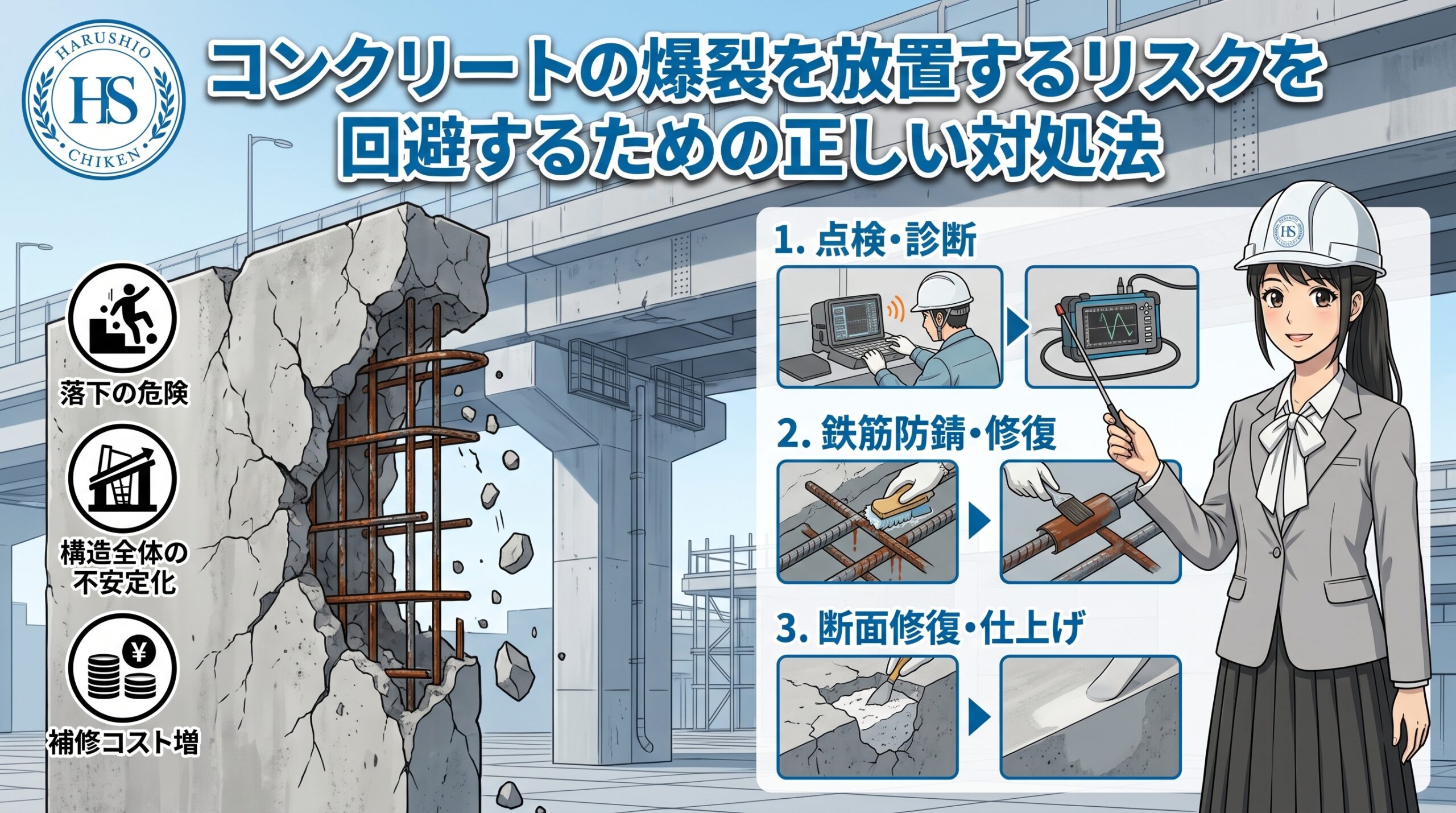コンクリートの爆裂を放置するリスクを回避するための正しい対処法