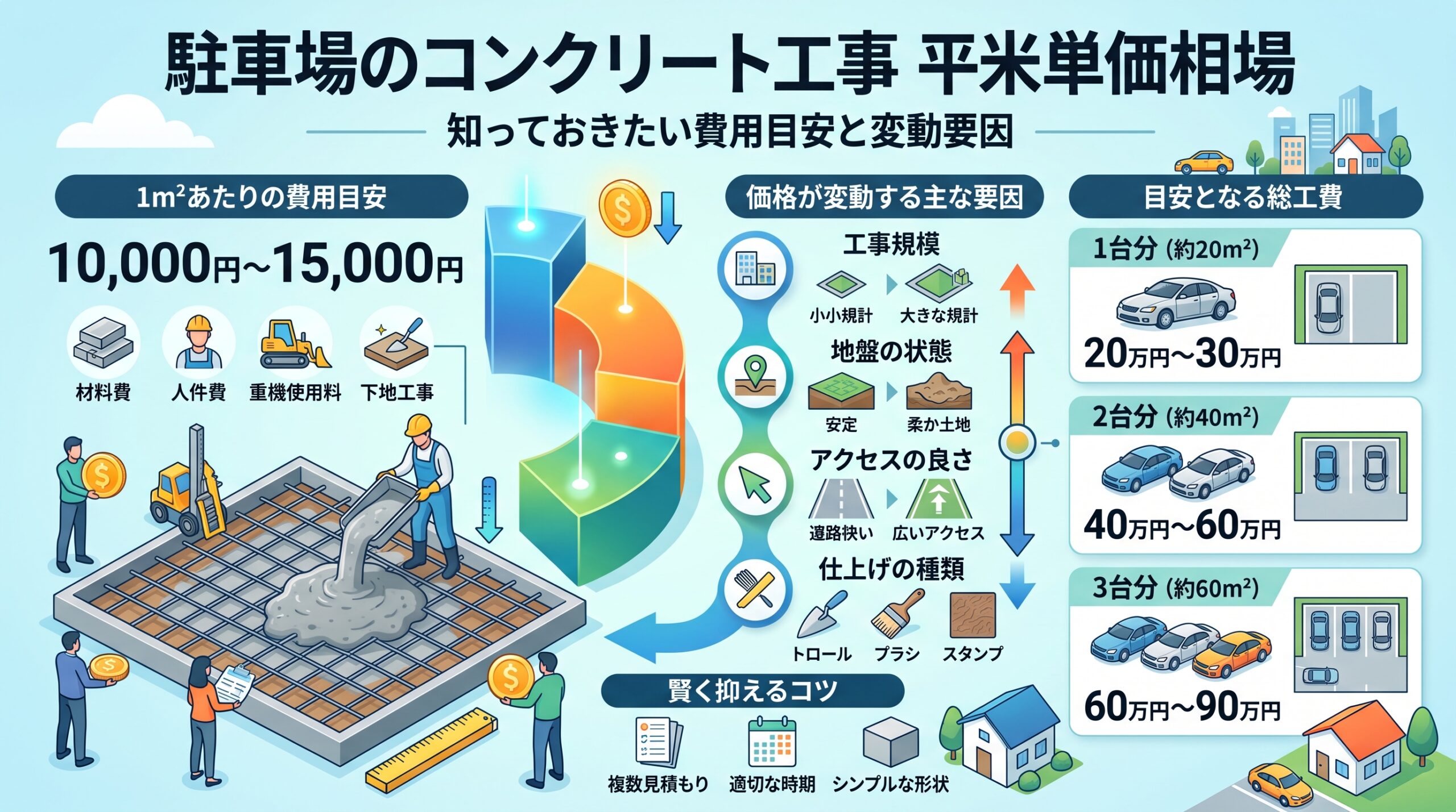 駐車場のコンクリート平米単価の相場はいくら？